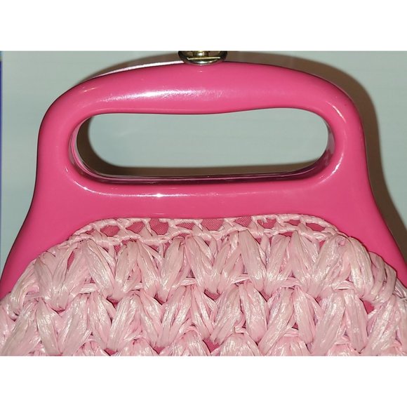 MCM Pink Marcus Brothers Handbag Straw Rattan Plastic Handle Metal Latch - Picture 3 of 11